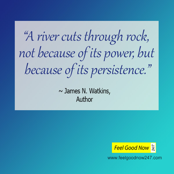 James N. Watkins persistence top quote motivated - a river cuts through rock not because of power but persistence